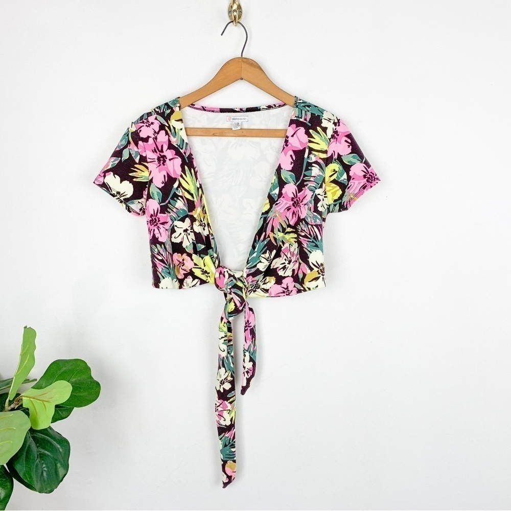 Sisstrevolution Floral Tie Front Swim Coverup Top Sz M
